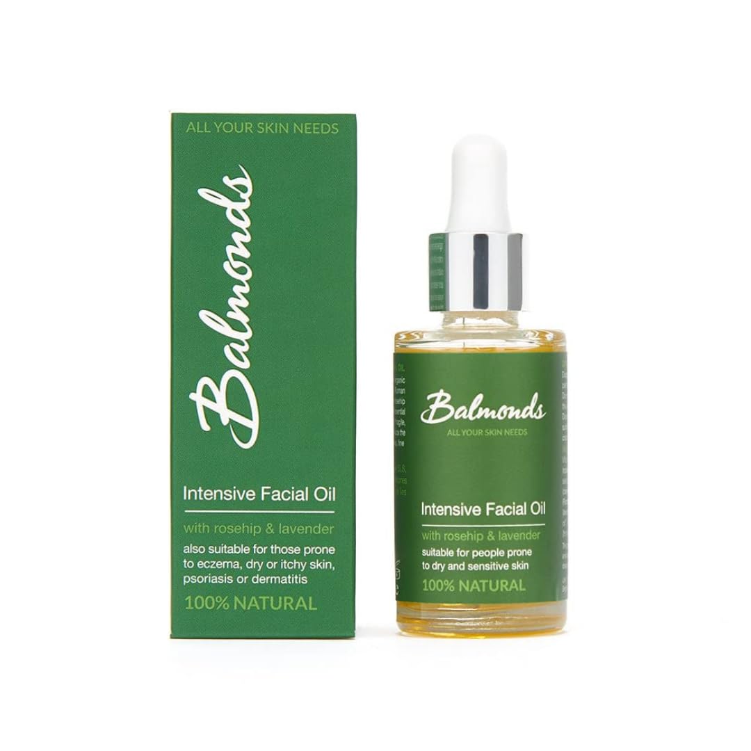 Balmonds Aceite facial intensivo, aceite de piel 100% natural para piel seca y sensible, sin fragancia y fabricado con aceite de vitamina E, vegano y libre de crueldad (1.1 oz)