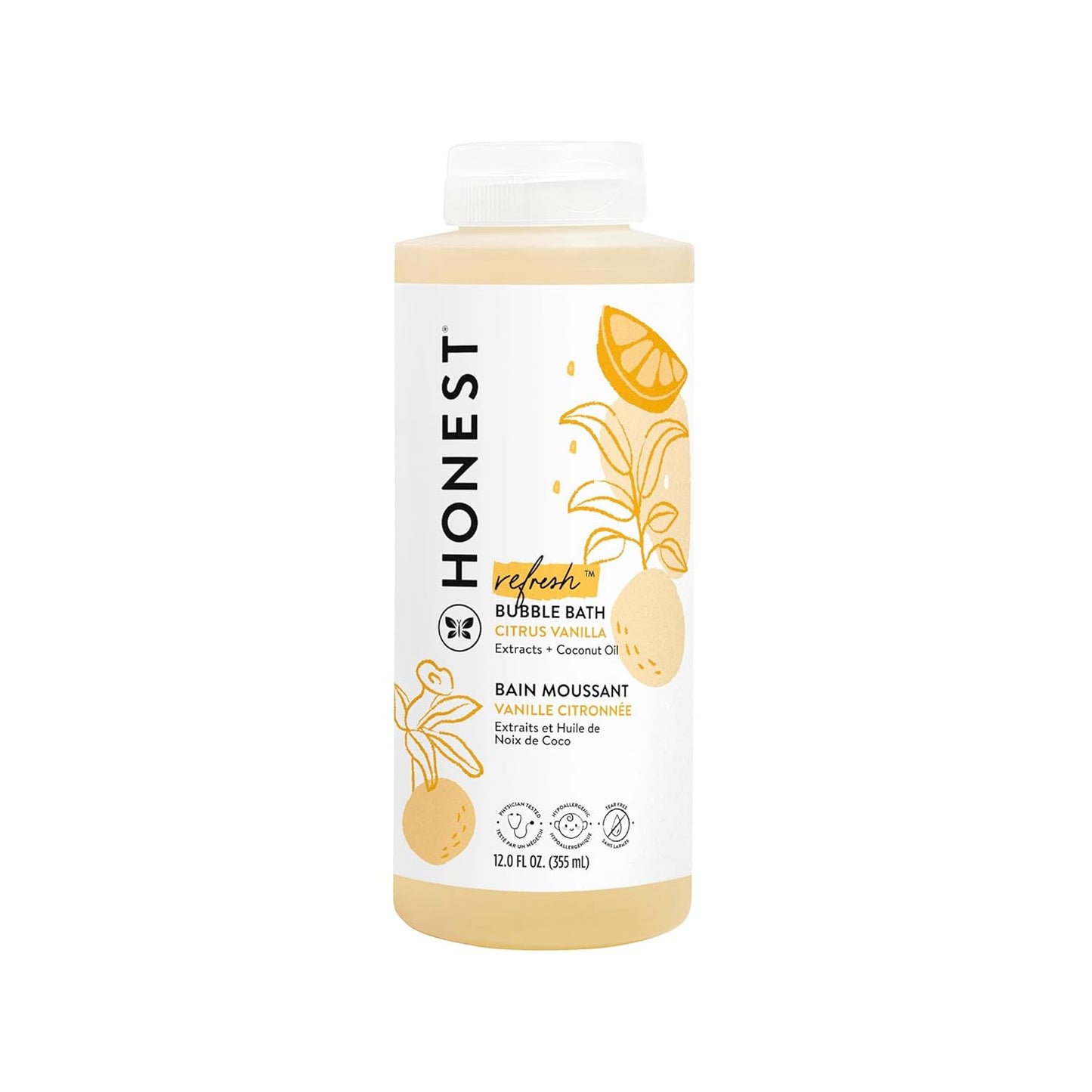 The Honest Company Foaming Bubble Bath | Gentle for Baby | Naturally Derived, Tear-free, Hypoallergenic | Citrus Vanilla Refresh, 12 fl oz