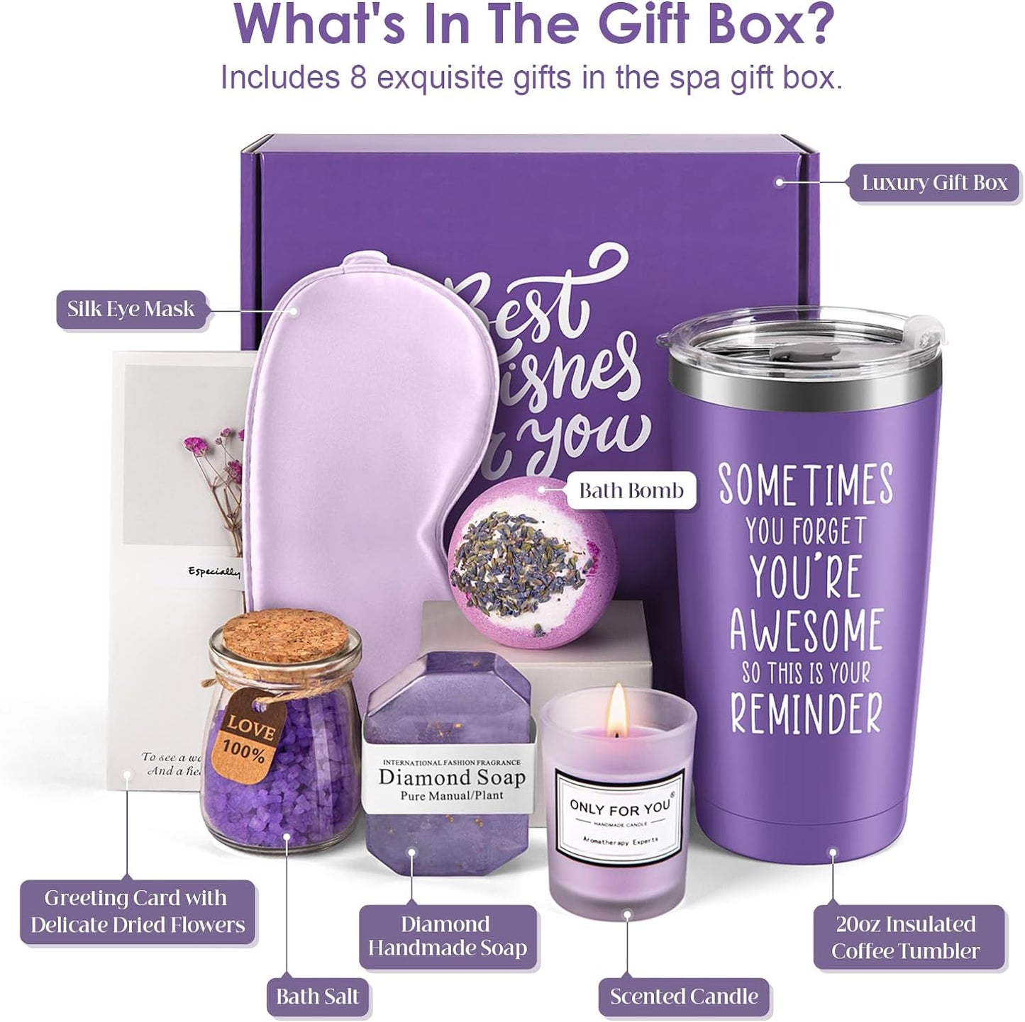 Jekeno Birthday Gifts for Women Girls - Christmas Gifts for Her Presents for Mom Wife Sister Bestie Friends Girlfriend Teacher Nurse Relaxing Spa Basket Box Gift Set Female Mug Tumbler
