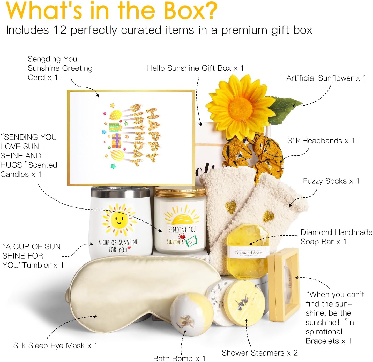 Birthday Gifts for Women, Sunflower Gifts Sending Sunshine Christmas Gifts, Get Well Soon Gifts Basket Care Package Unique Relaxation Gifts Box for Thinking of You Her Sister Best Friend