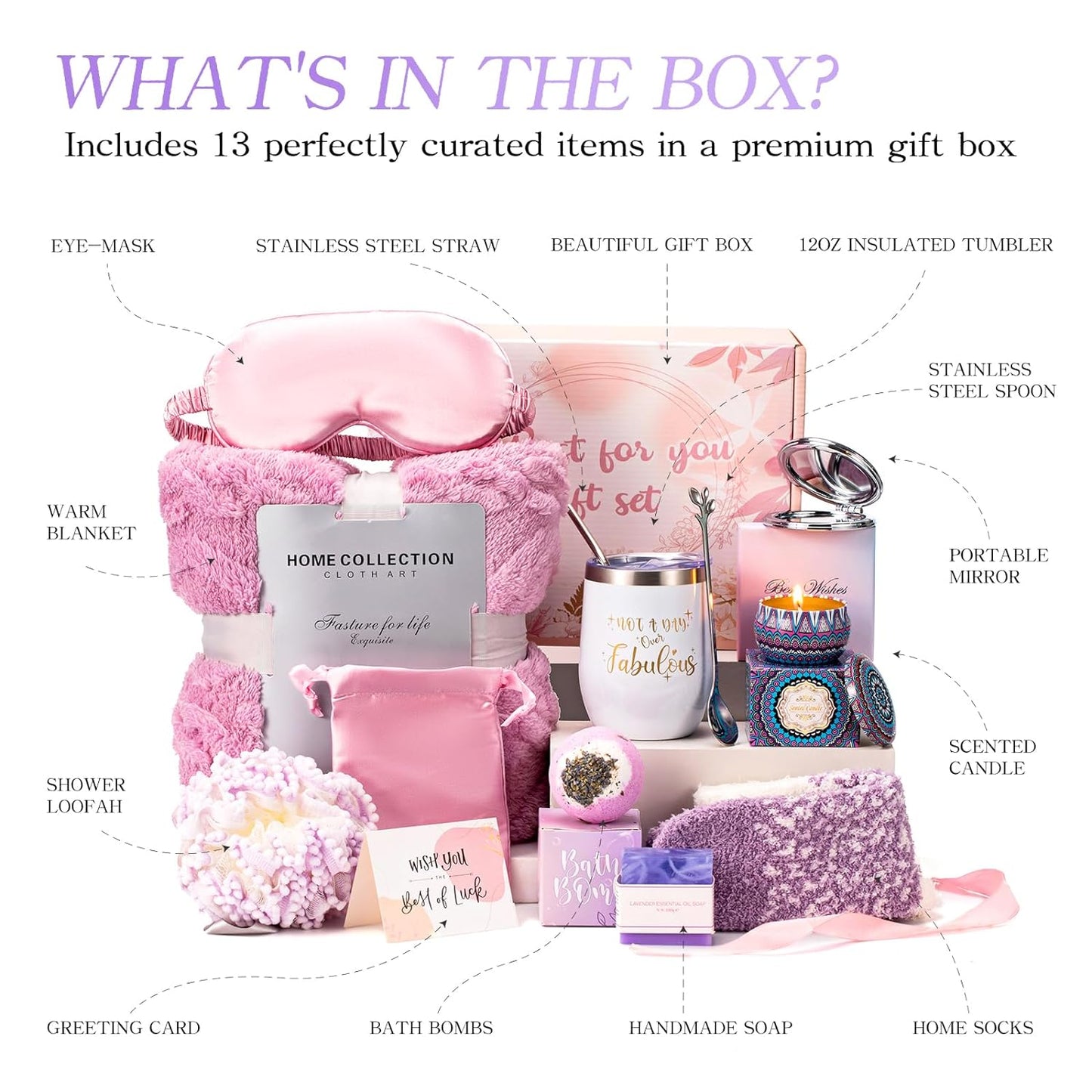 Birthday and Valentine's Day Gift Sets for Women - Get Well Soon Spa Gift Basket for Friend, Mother, Wife, Sister. Relaxation Gifts for Her.