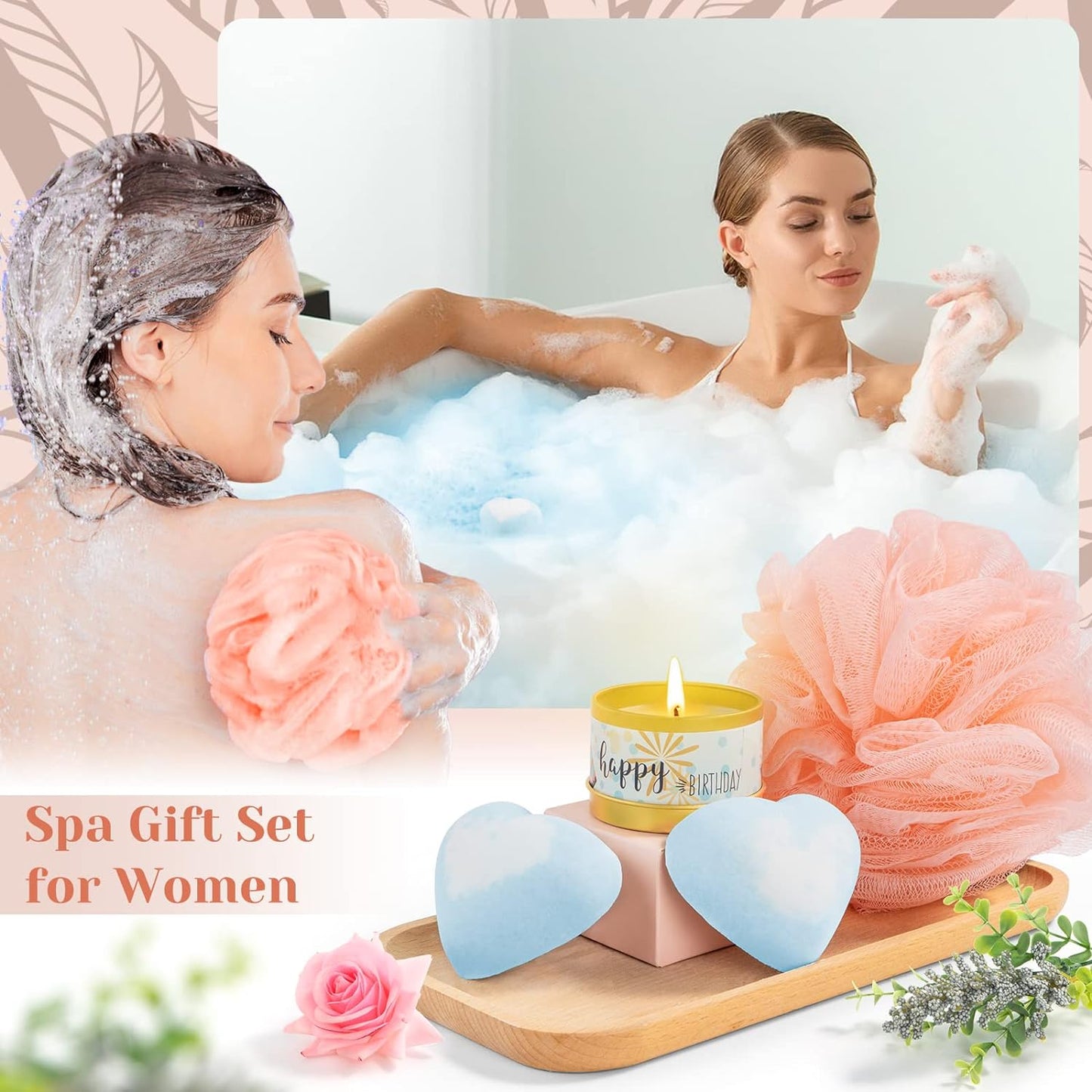 Birthday Gifts for Women, Unique Happy Birthday Relaxing Spa Bath Set Gift Baskets Ideas for Her, Mom, Sister, Friends, Best Pampering Care Gift Box Thank You Gifts for Women Who Have Everything