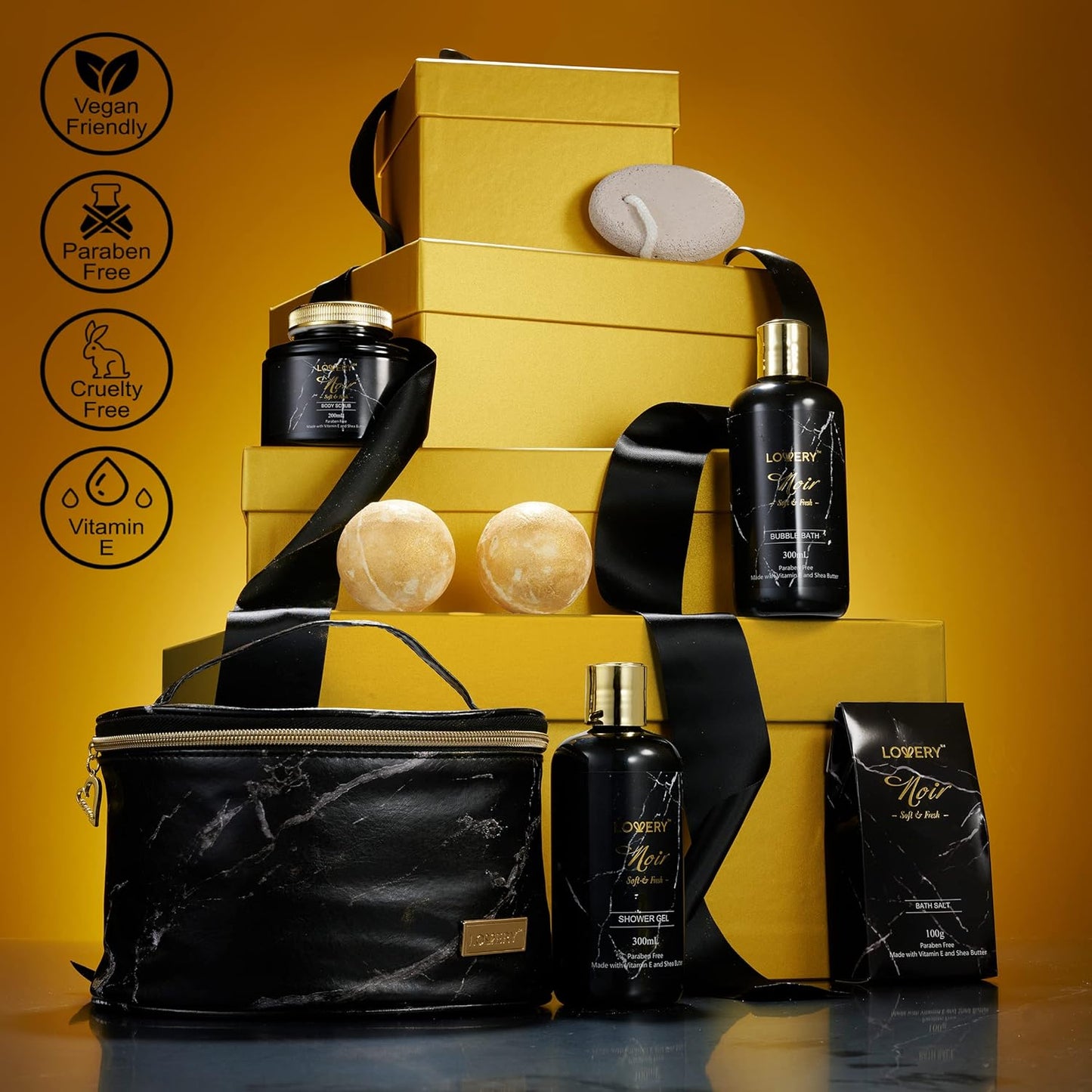 Valentines Gifts For Him, Bath Gift Baskets for Men Boyfriend Dad, Noir Mens Spa Gift Baskets Birthday Gifts for Men, Bath and Body Self Care - Bubble Bath, Bath Bombs More, Relaxation & Pampering Set