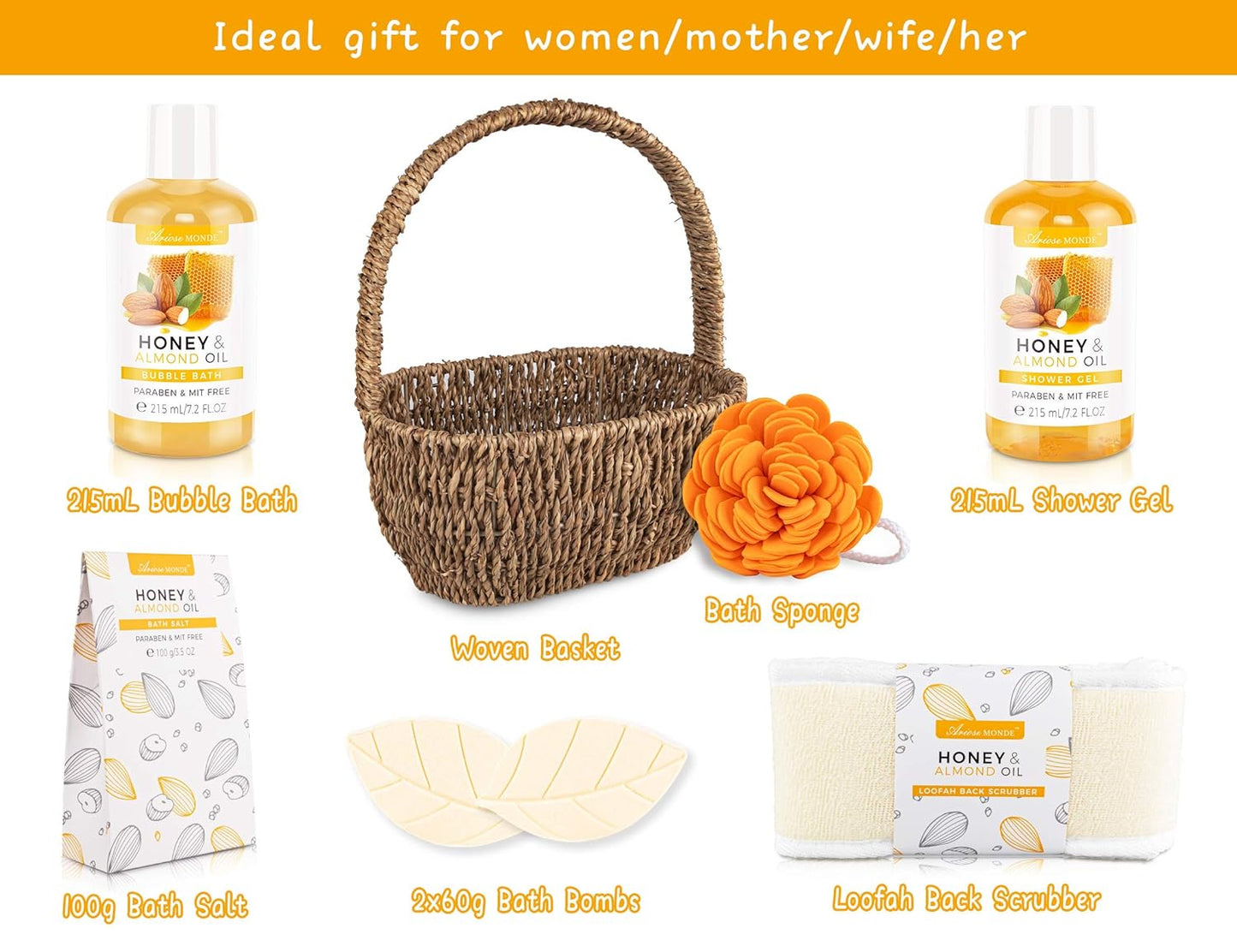 Home Spa Gift Basket, Bath Spa Kit for Women, with Body Lotion, Shower Gel, Bubble Bath, Body Scrub, Bath Salt, Bath Bomb, Bath Gift Set for Mother, Wife Her, with Magnolia and Jasmine Scent