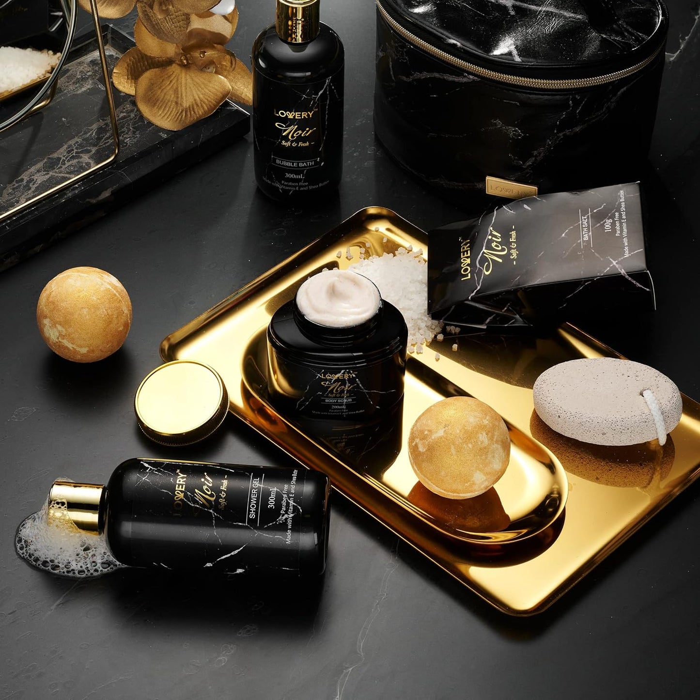 Valentines Gifts For Him, Bath Gift Baskets for Men Boyfriend Dad, Noir Mens Spa Gift Baskets Birthday Gifts for Men, Bath and Body Self Care - Bubble Bath, Bath Bombs More, Relaxation & Pampering Set