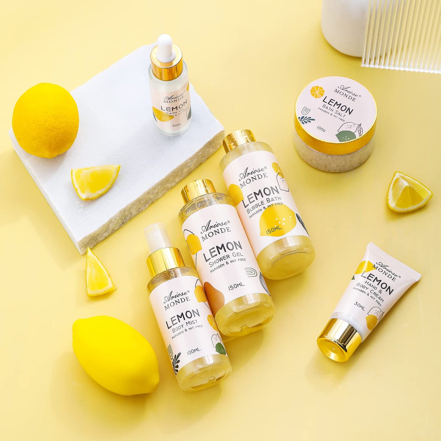 Birthday Gifts Set for Women, Bath Spa Gift Box Set with Shower Gel, Bubble Bath, Body Cream, Bath Soap, Bath Salt, Essential Oil, Bath and Body Gift Box for Women Lemon Scent