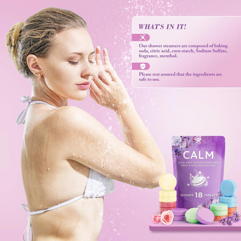 18 Pack Shower Steamers - Valentine's Day, Birthday Gifts - Shower Bombs with Lavender Mint Rose Coco Ocean Grapefruit Natural Fragrance, Self Care & Relaxation Gifts for Women and Men