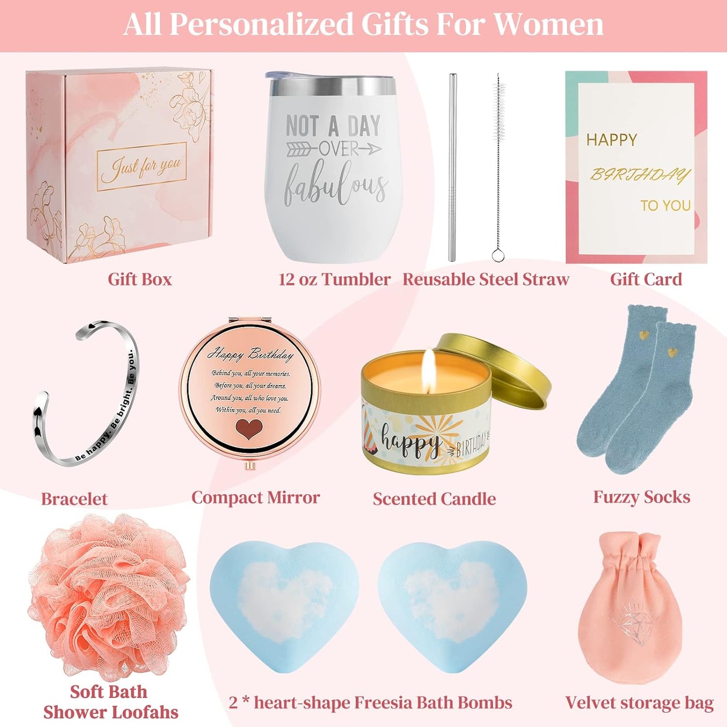 Birthday Gifts for Women, Unique Happy Birthday Relaxing Spa Bath Set Gift Baskets Ideas for Her, Mom, Sister, Friends, Best Pampering Care Gift Box Thank You Gifts for Women Who Have Everything